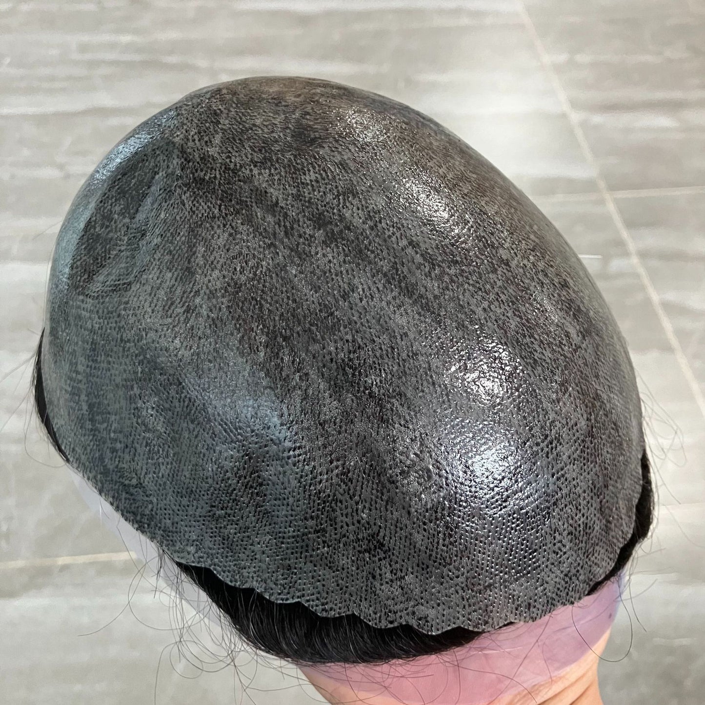 Men's Real Hair Piece Machine Tie Scalloped Head Replacement Full Biological Men's Wig