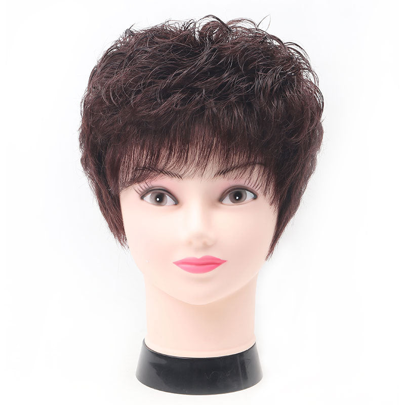 Durable Female Covering Gray Mother Human Wig Short Curly Hair