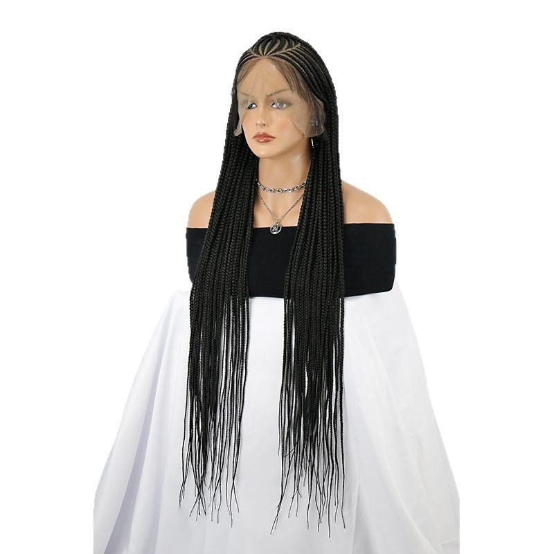 Women's Full Lace Front Ridge Corn Braid Braided With Long Straight Wig