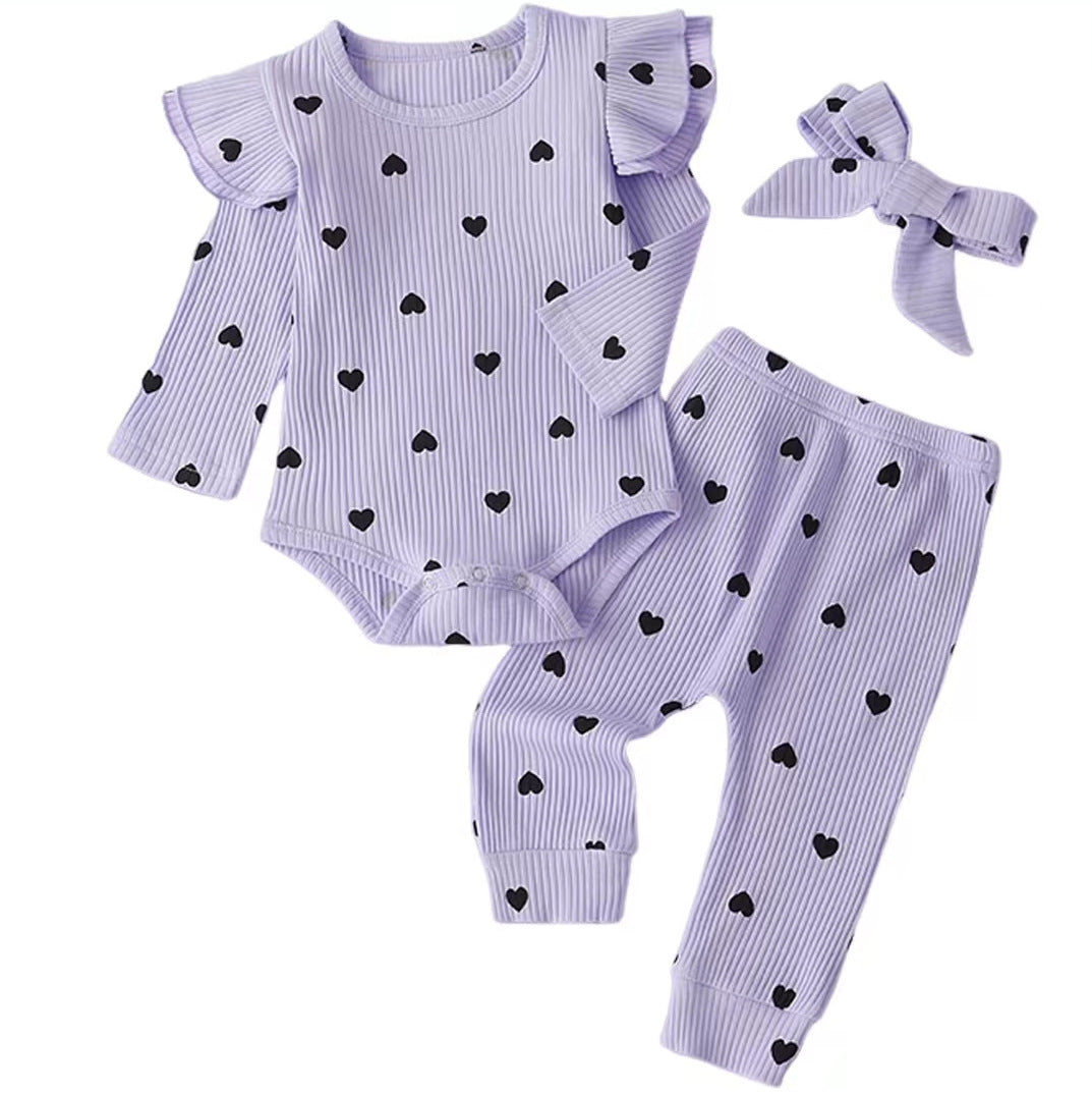 Heart Printing Romper Long-sleeved Trousers Bow Jumpsuit, Climbing Suit