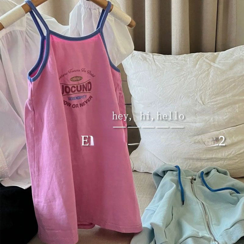 Children's Summer Western Style Letter Printed Suspender Skirt Sleeveless Children's Dress