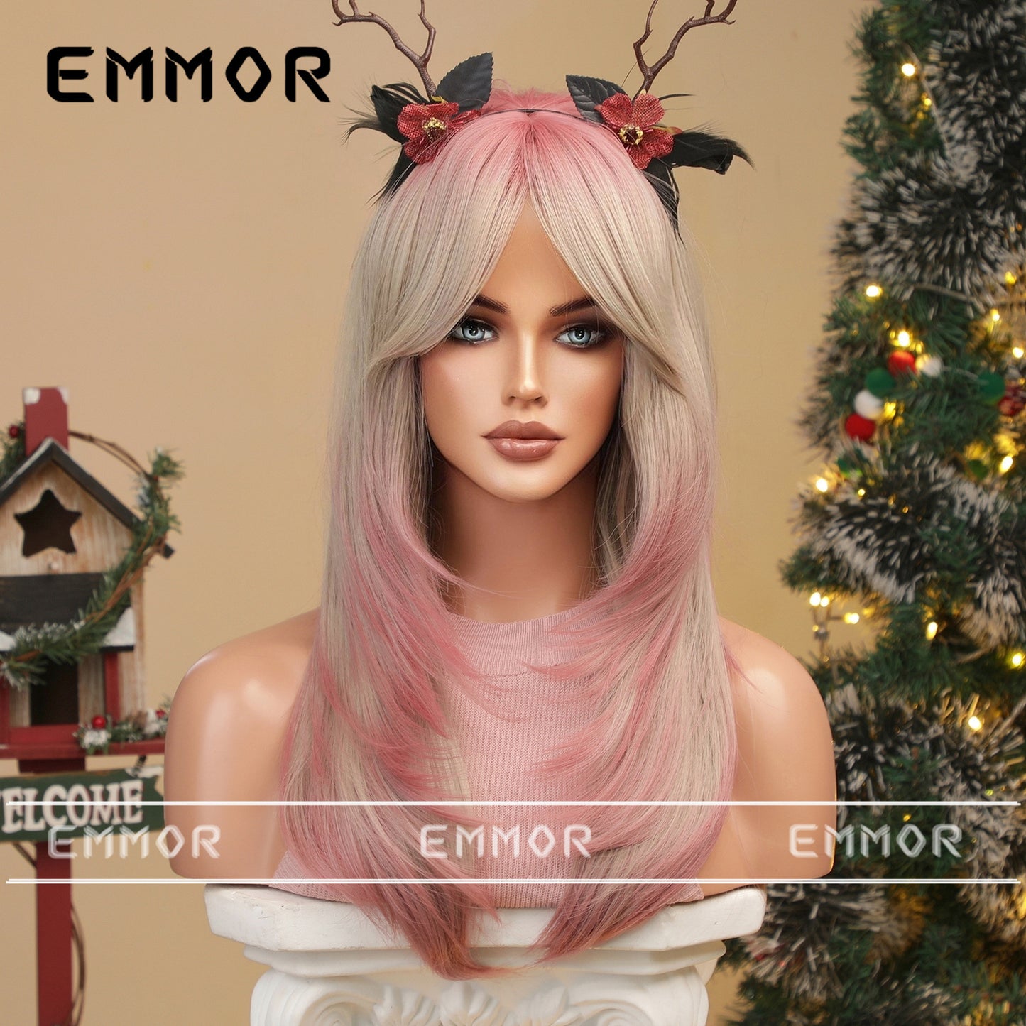 Women's Bangs Gradient Golden Mid-length Hair Curling Wig Long Curls