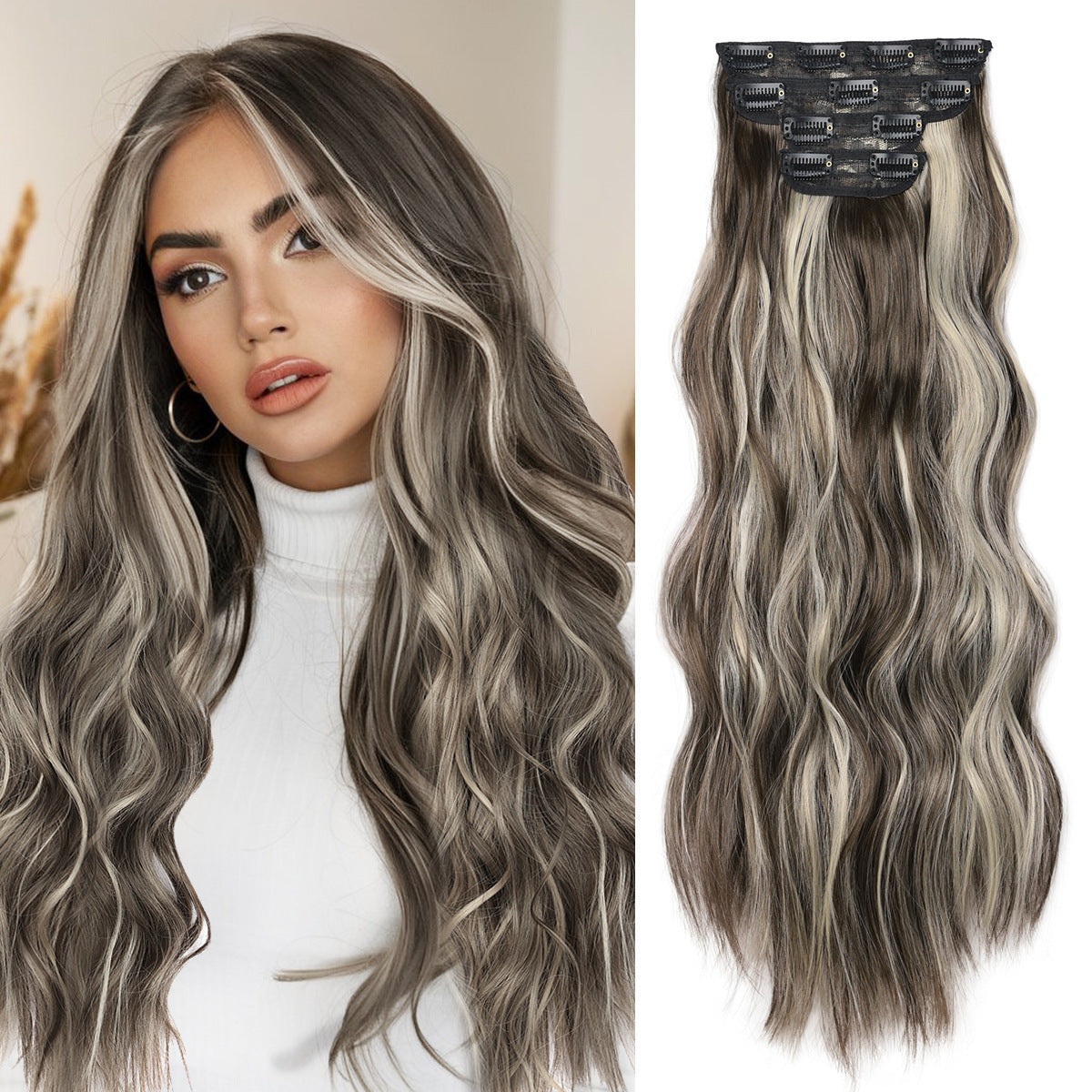 Women's Set Water Ripple Hairpiece Clip Fiber Wig