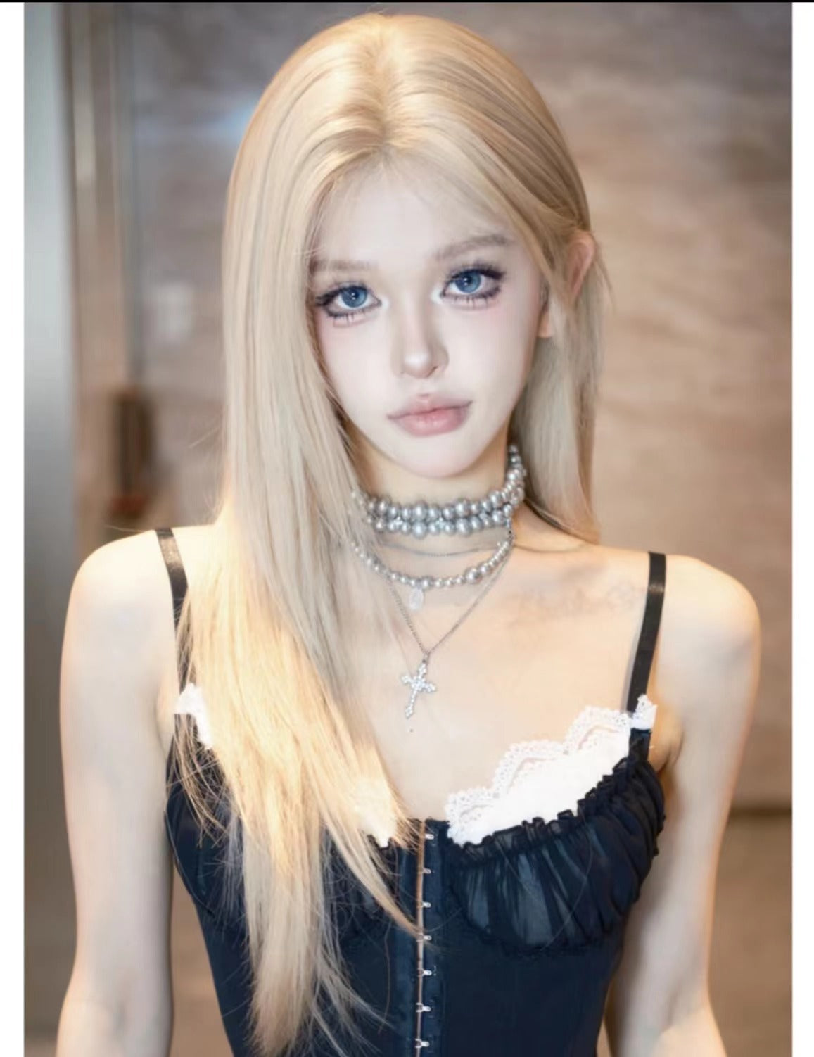 Women's Hair Layered Curly U-shaped Front Lace Long Straight Wig