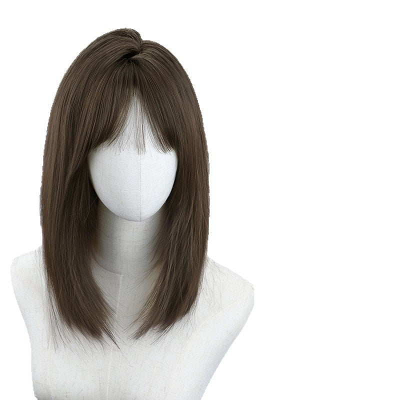 Women's Short High-level Clavicle Full Human Mid-length Natural Real Hair Wig