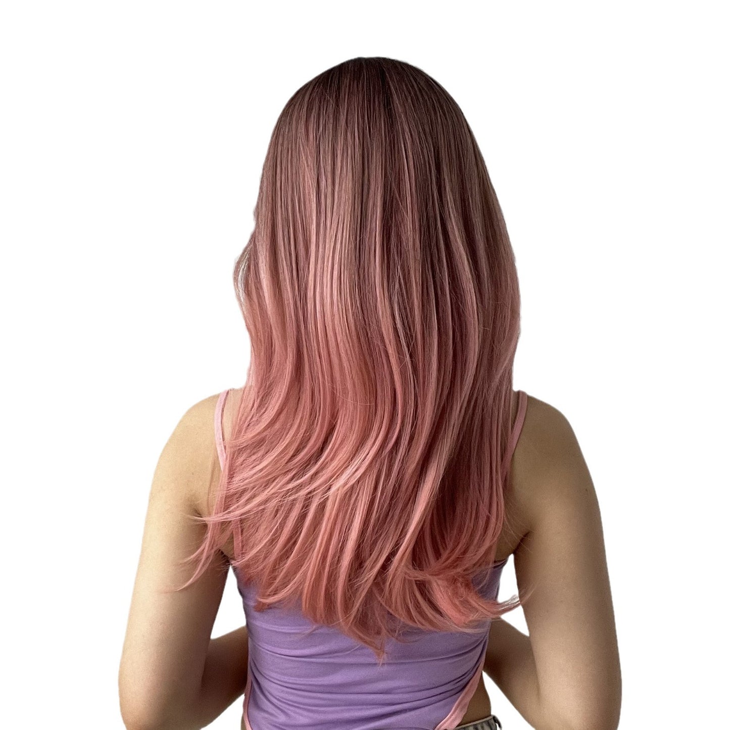 Style Bangs Gradient Pink Mid-length Hair Head Long Straight Wig