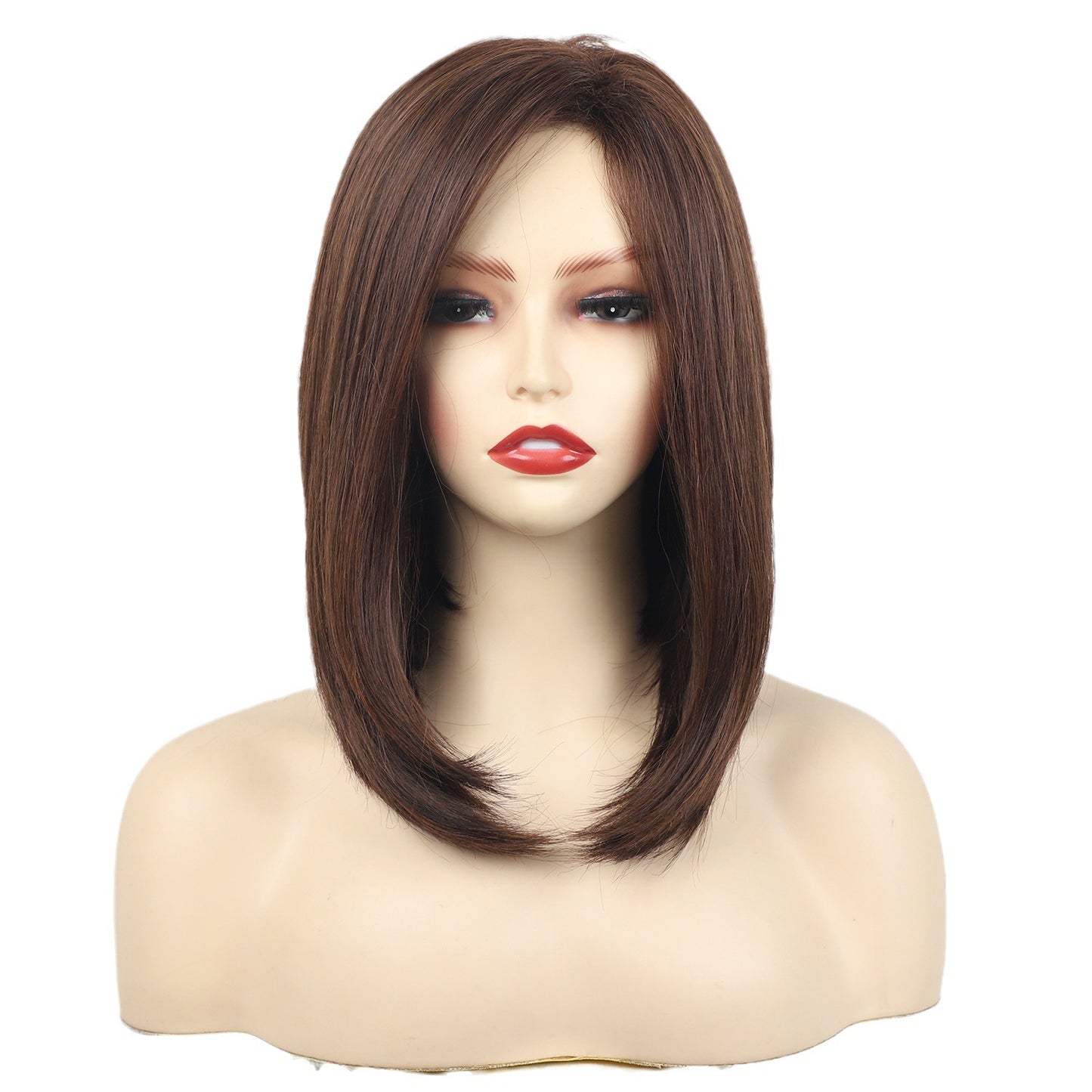 Female Full Head Mid-length Hair Partial Brown Inner Long Straight Wig