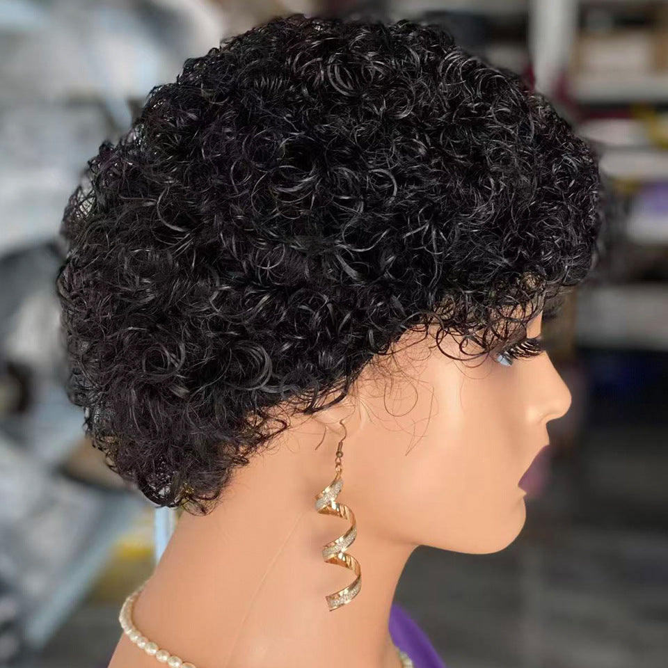Human Wigs Mechanism Curved Small Curls Real Hair Wig