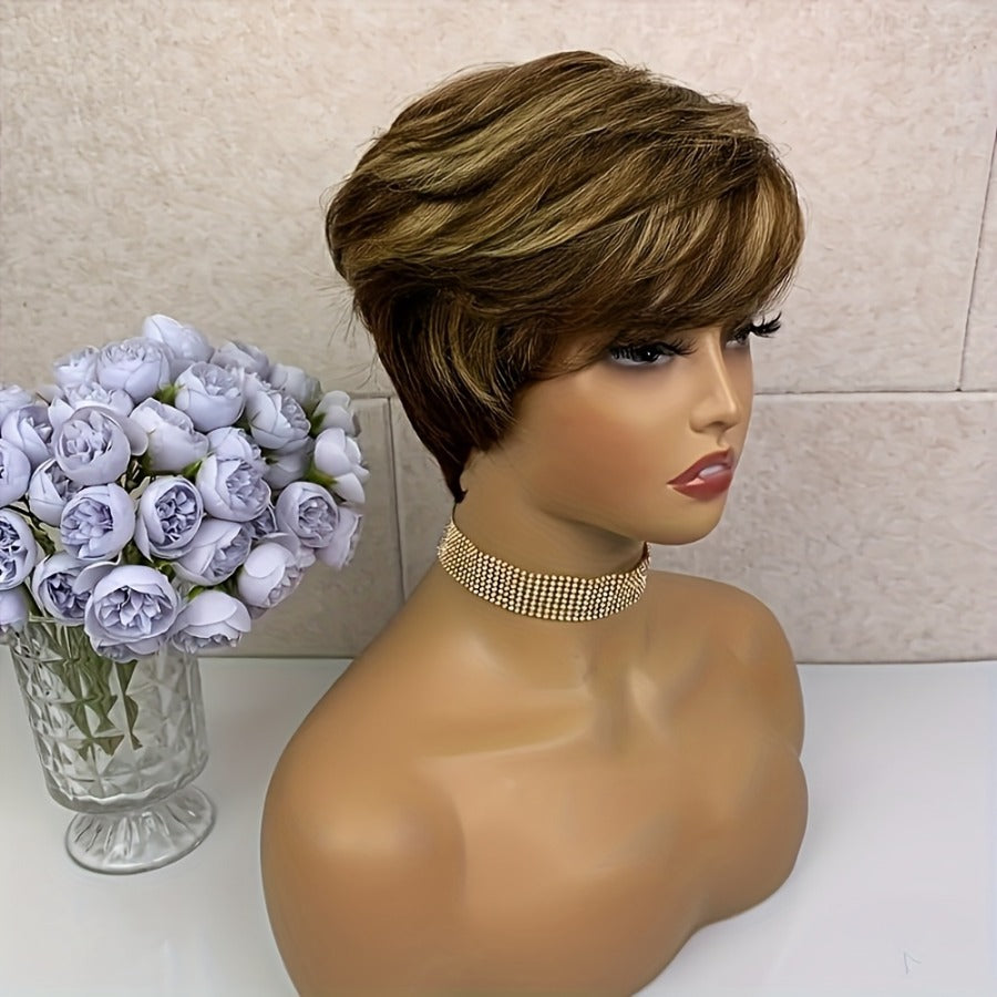Elegant Human Short Full Mechanism Cover Real Hair Wig