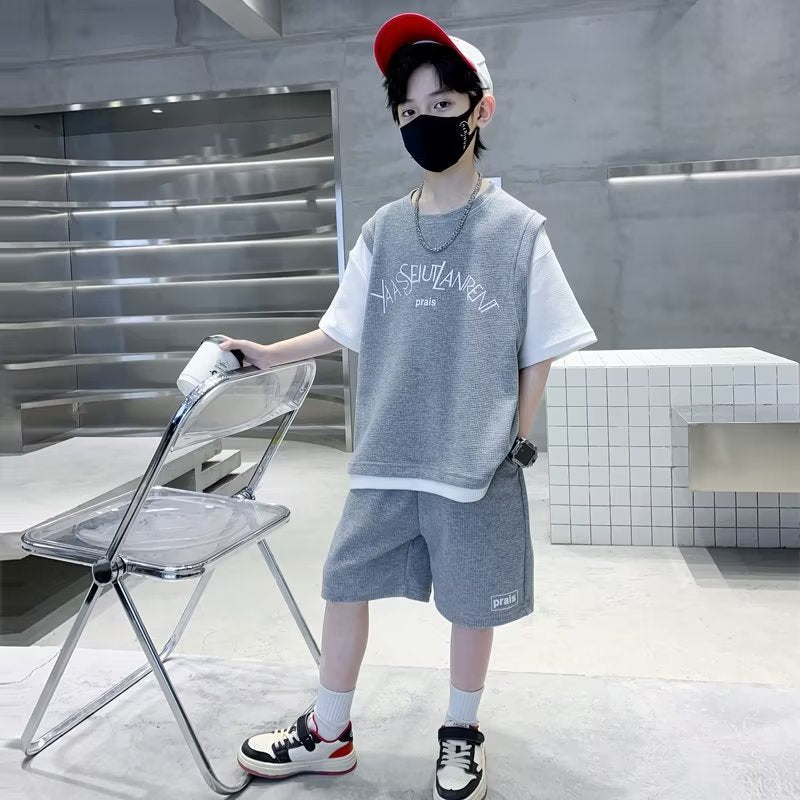 Children's Boys Summer Short-sleeved Handsome Fried Street Children's Suit