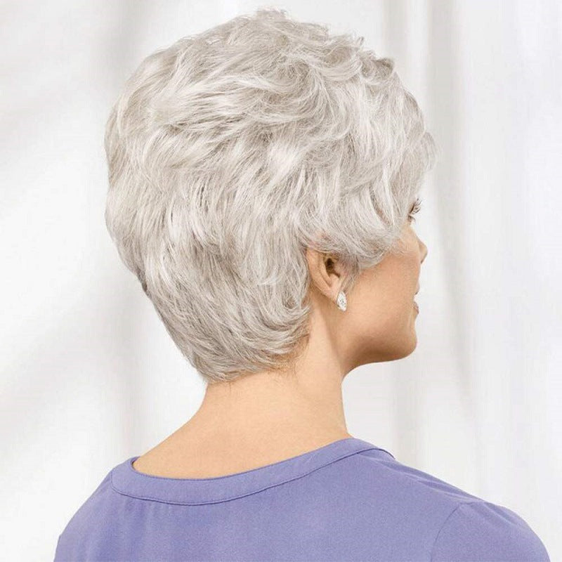 Women's Fashion Sier Gray Fluffy Face Shaving Wig Short Curly Hair
