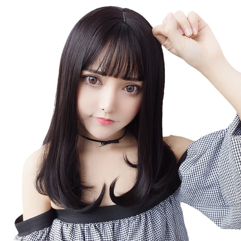 Women's Mid-length Tail Inner Buckle Rinka Haircut Air Bangs Fluffy Face Wig Short Straight Hair