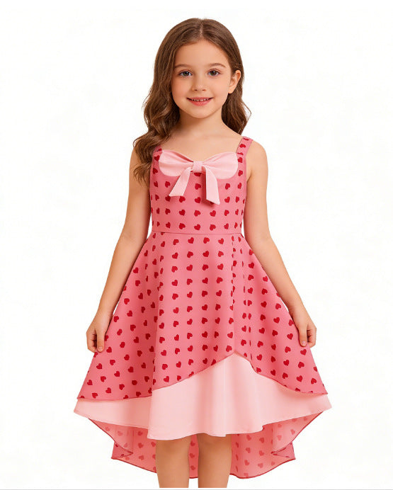 Children's Clothing Vintage Cherry Print Sweet Bow Irregular Strap Children's Dress