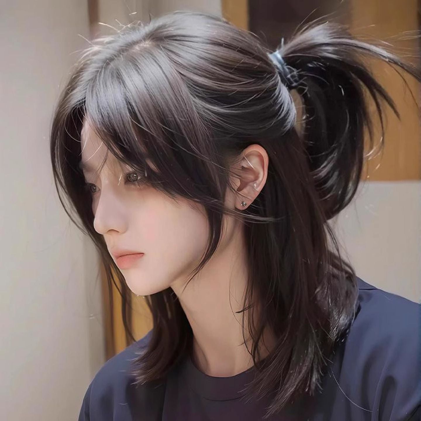 Men's Tail Long Style Unisex Anchovy Head Wig Short Straight Hair