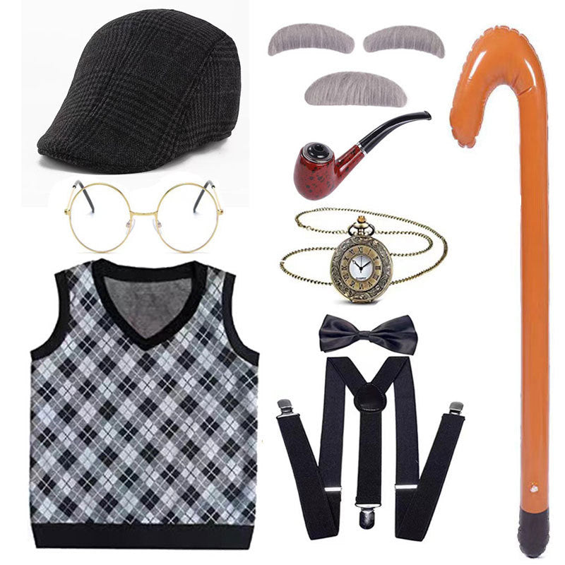 Children's Grandpa Vest Clothing School Day Old Beard Cos Wig