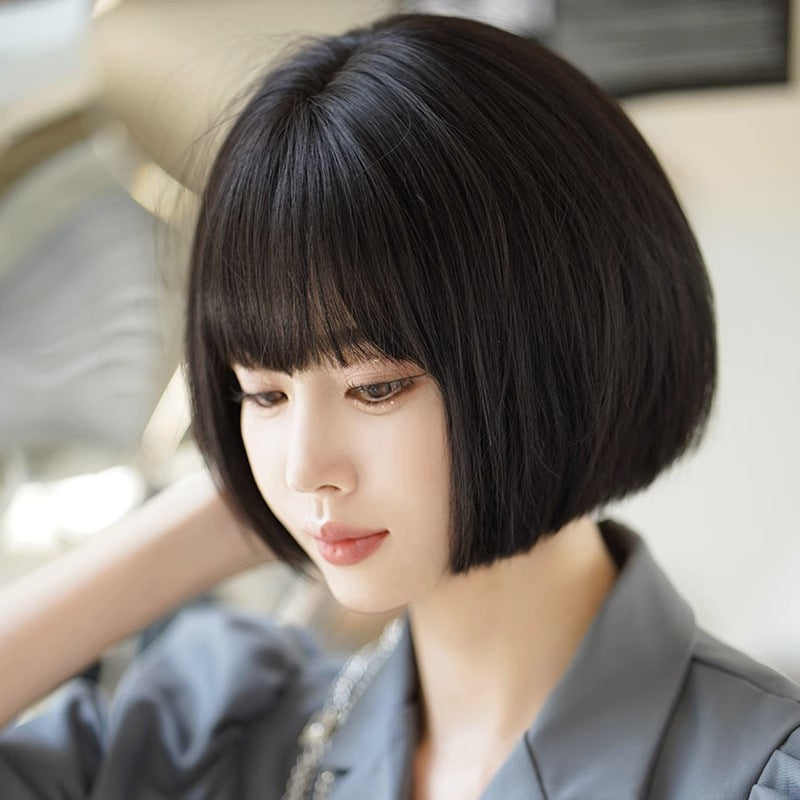 Women's Whole Top Natural Simulation Human Cute Wig Short Straight Hair