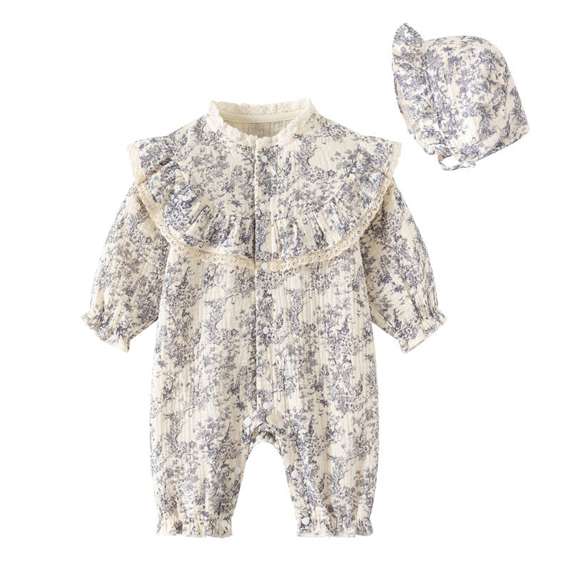 Floral Jumpsuit Born Cotton Clothes Chinese Style Ink Painting Princess Jumpsuit, Climbing Suit