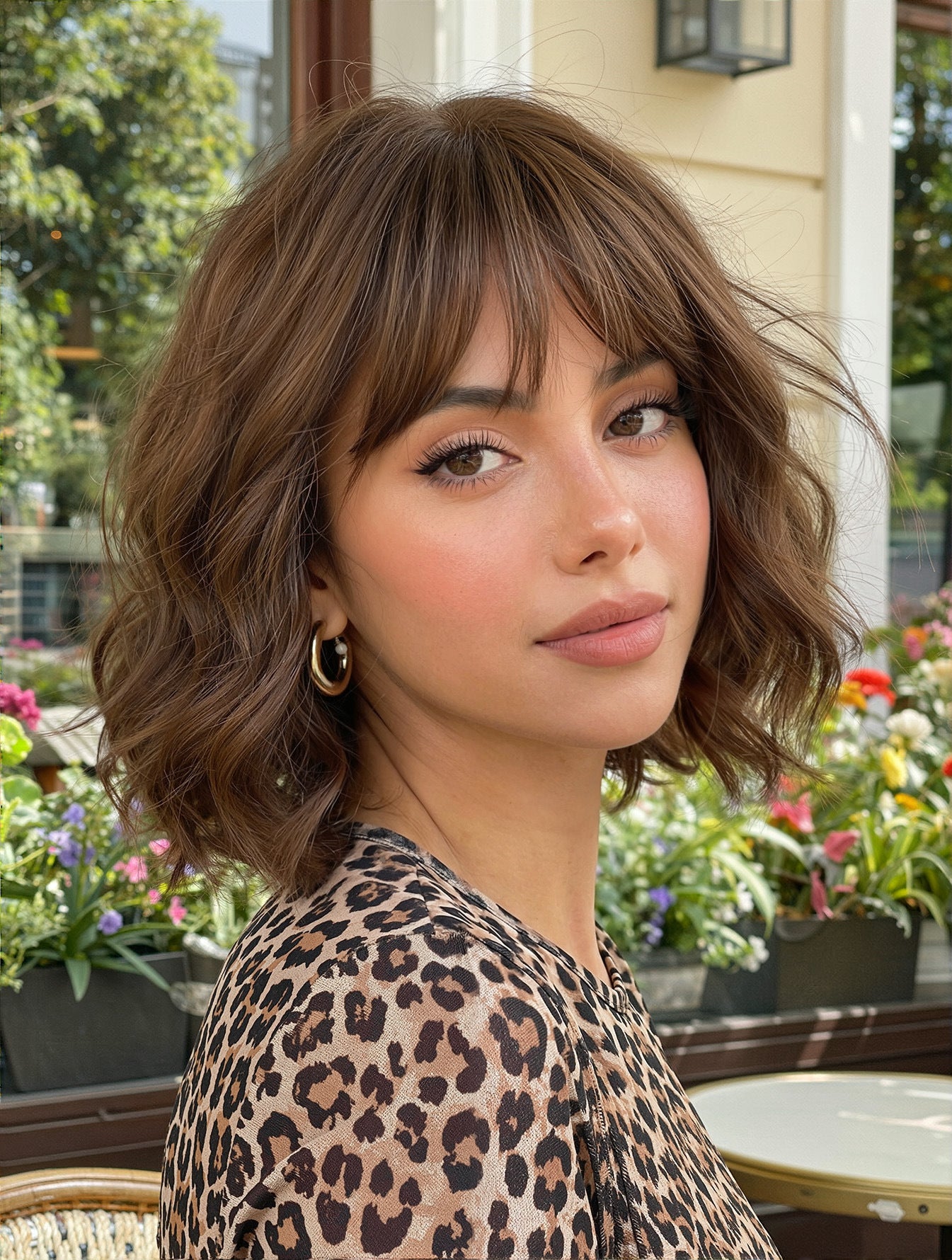 Trendy Classy Brown Bangs Chemical Fiber Wig Short Curly Hair