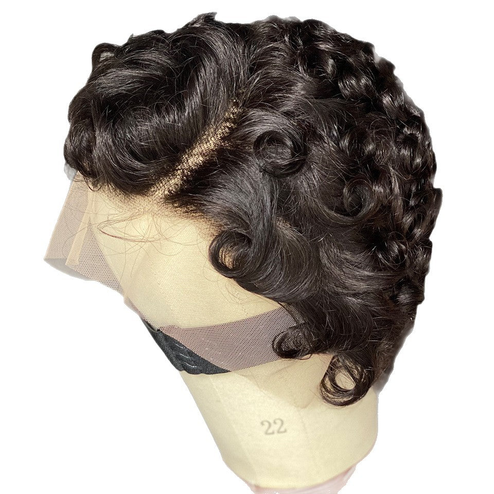Classic Cool Piece Curly Head Cover Real Hair Wig