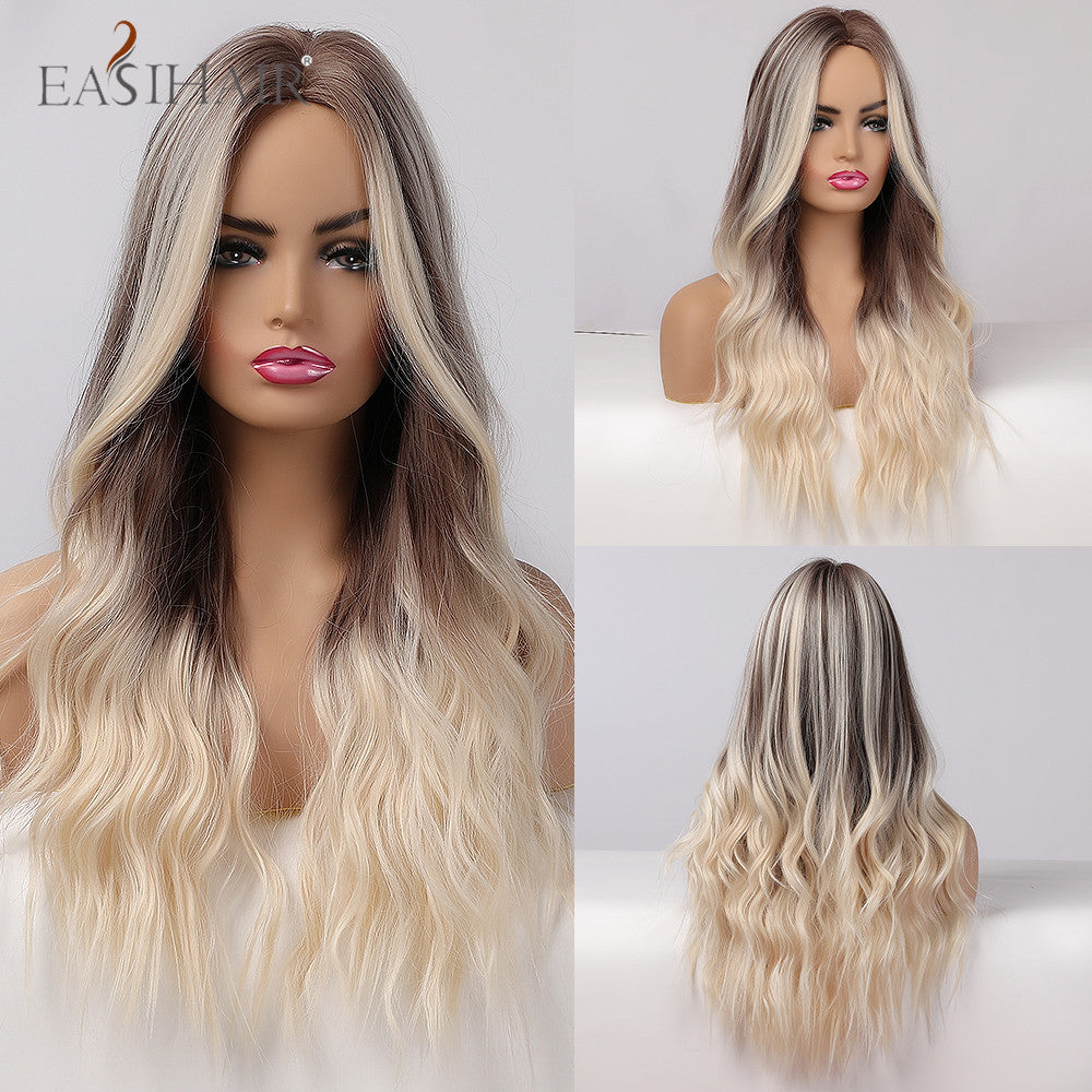Full Head Curly Hair Fiber Golden Gradient Medium Points Without Wig Long Curls