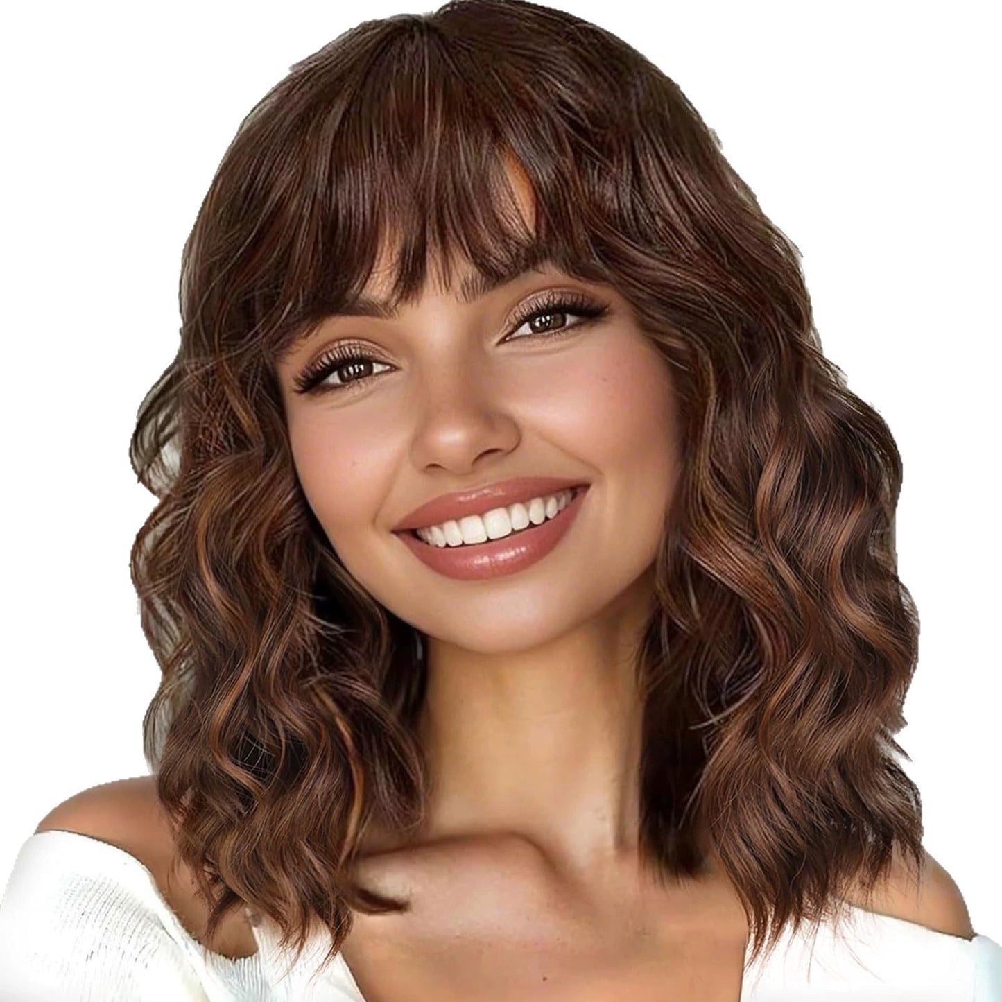 Women's Mid-length Waves Roll Head Cover Chemical Wig Short Curly Hair