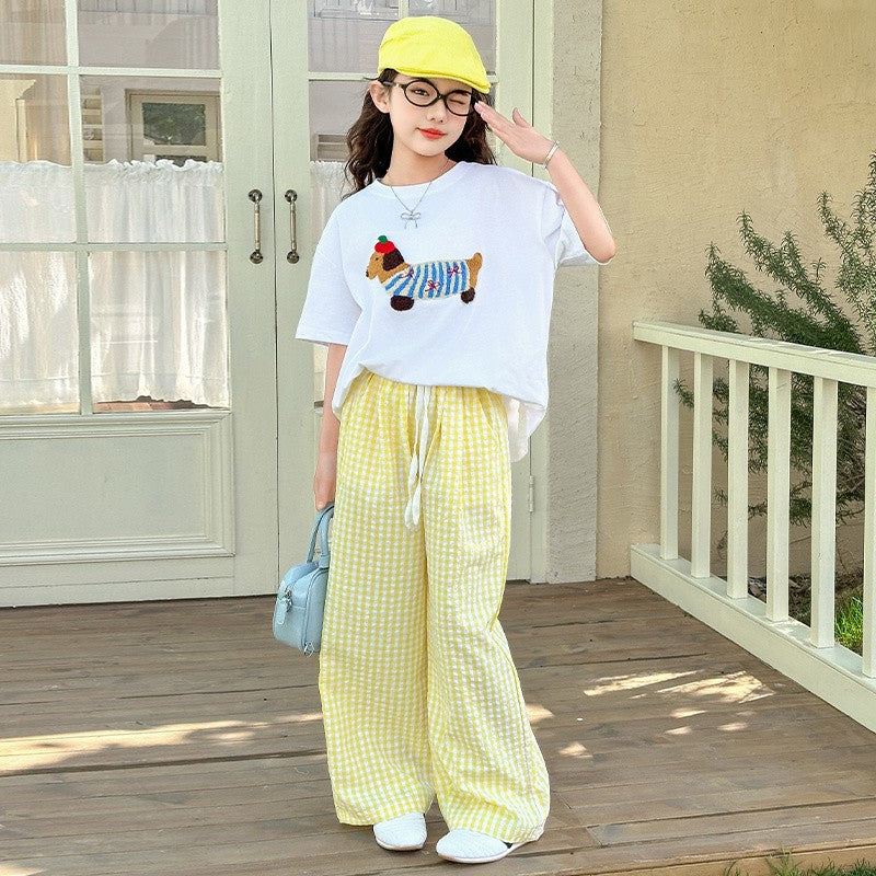 Children's Summer Short-sleeved Western Style Plaid Pants Children's Suit
