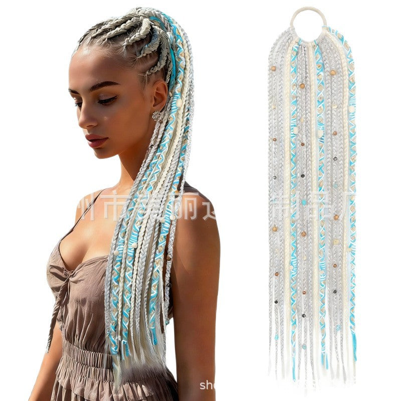 Braided Horse Tail Beads Hand-woven Braid Dreadlocks Wig Ponytail