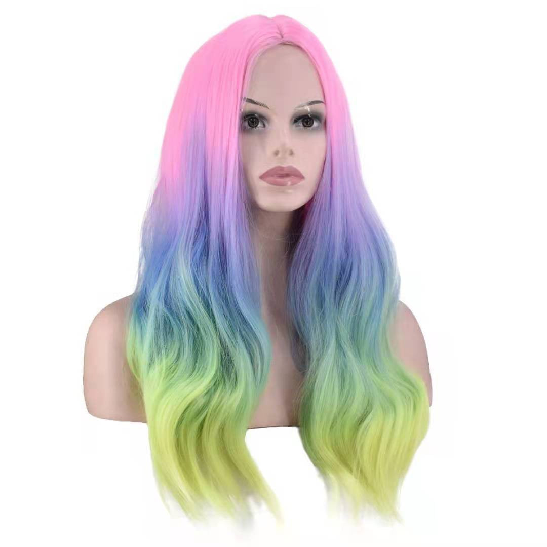 Women's Lace Natural Mid-length Hair Big Wave Wig Long Curls