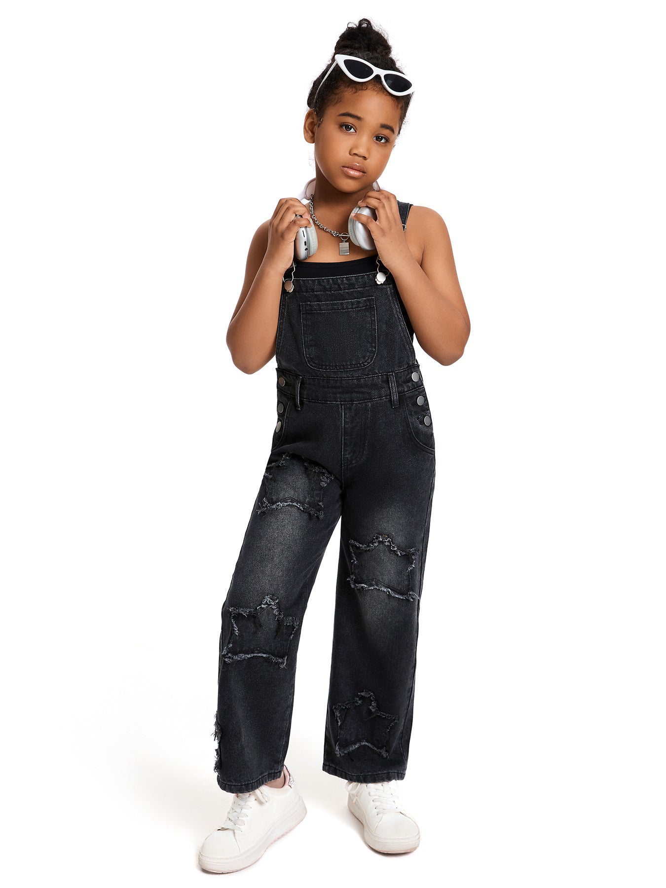 Green Girlish Five-pointed Star Decorative Denim Children's Pants
