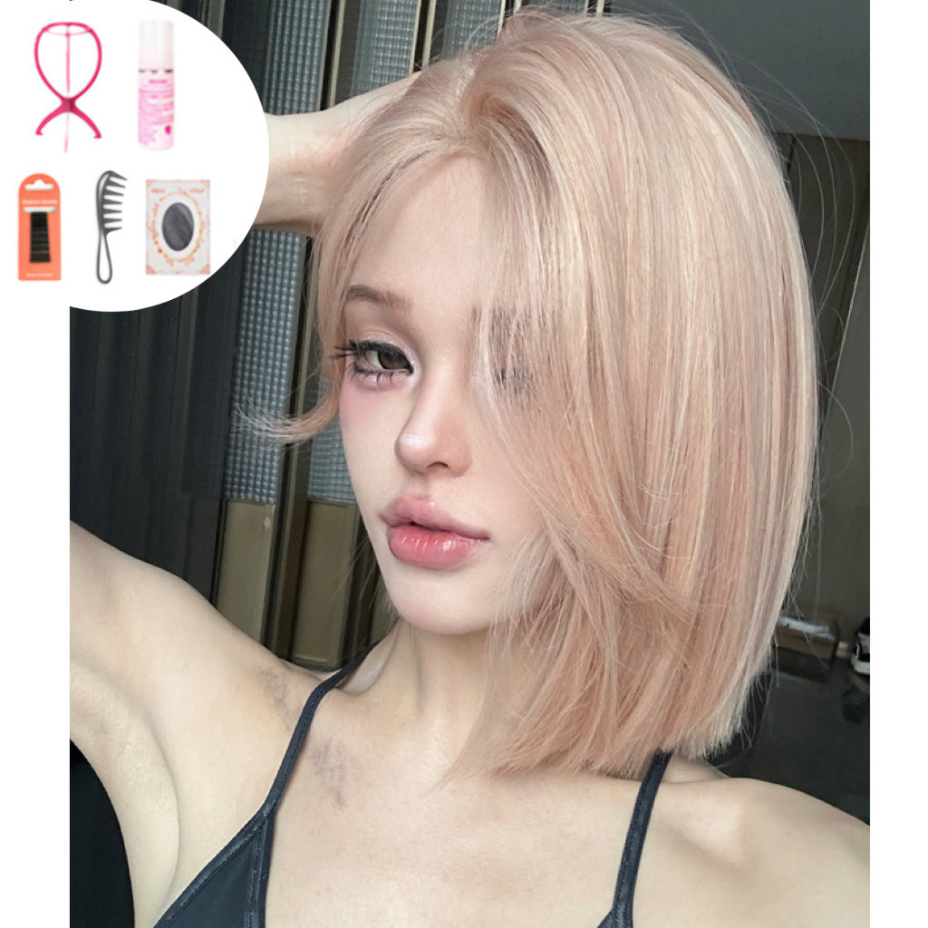 Monet Forehead Lace Pink Cool Natural Shape Wig Short Straight Hair