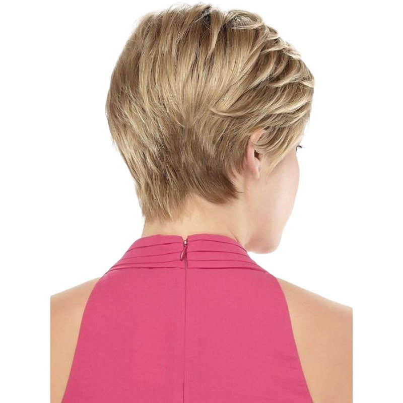 Classic Women's Side Bangs Gradient Golden Wig Short Straight Hair