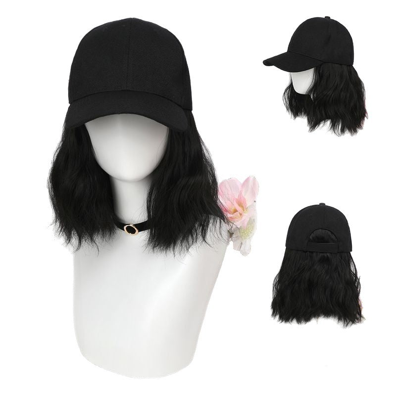 One Female Water Ripple Fashion Baseball Cap Simulation Natural Wig Short Curly Hair