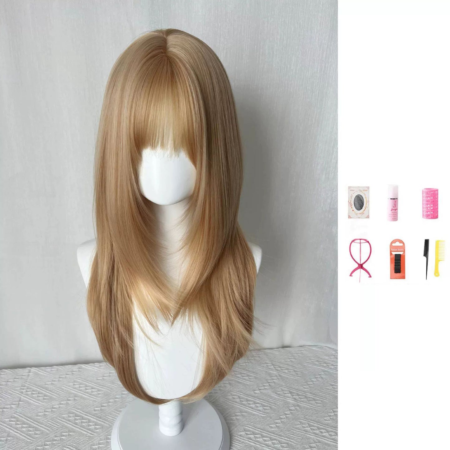 Women's Female Bangs High Level Hair Light Long Straight Wig