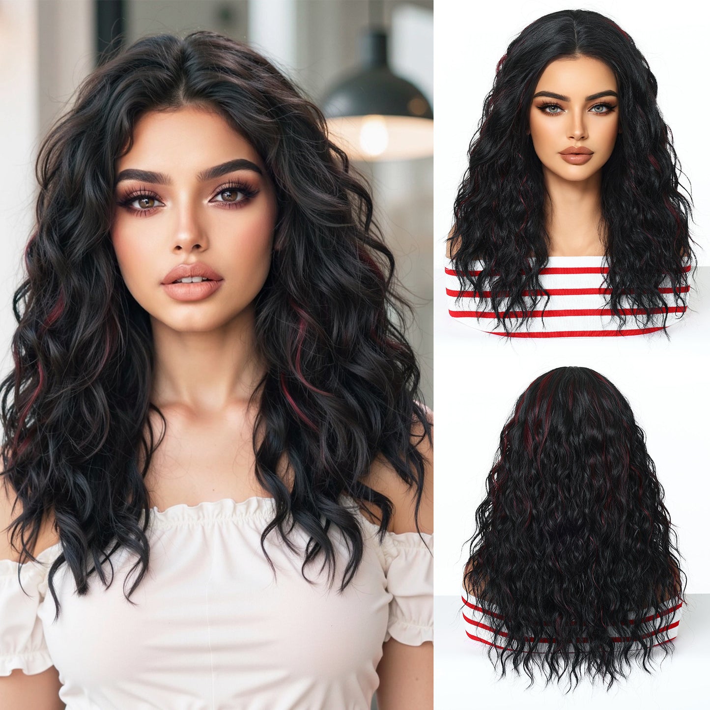 Women's White Gold Color Air Bangs Small Wig Long Curls