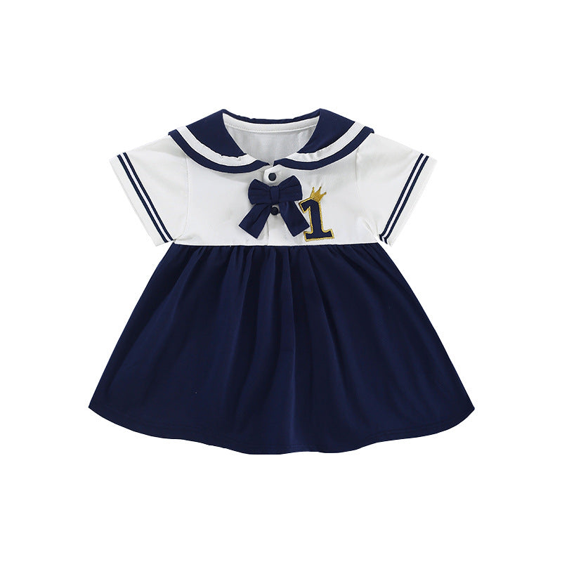 Children's Summer Navy Style Short Sleeve Fashion A- Line Children's Dress