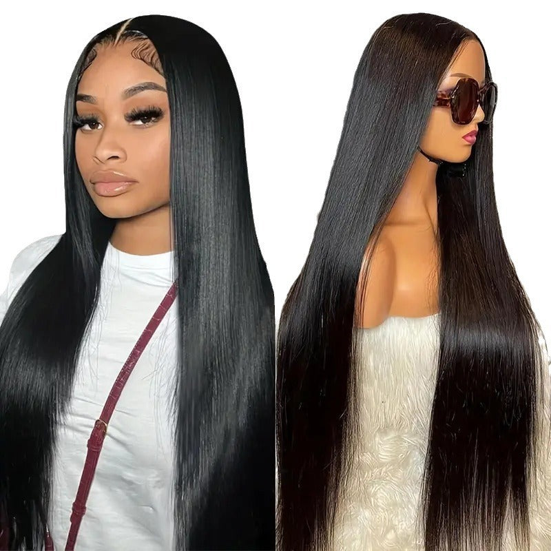 Women's Front Lace Black Hair Fluffy Natural Fashion Full Long Straight Wig