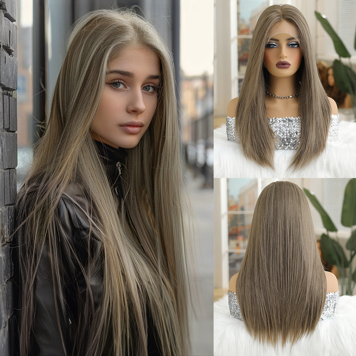 Large Area Lace Hand-woven Mid-length Hair Casual Long Straight Wig