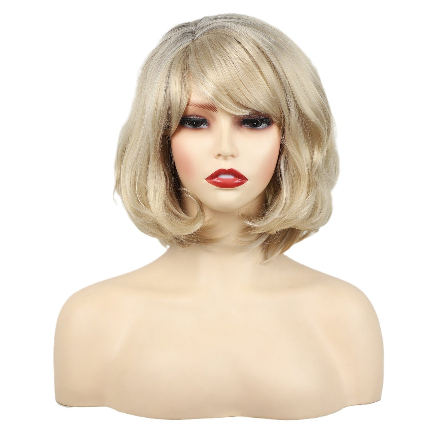 Female Golden Gradient Rose Net Chemical Wig Short Curly Hair