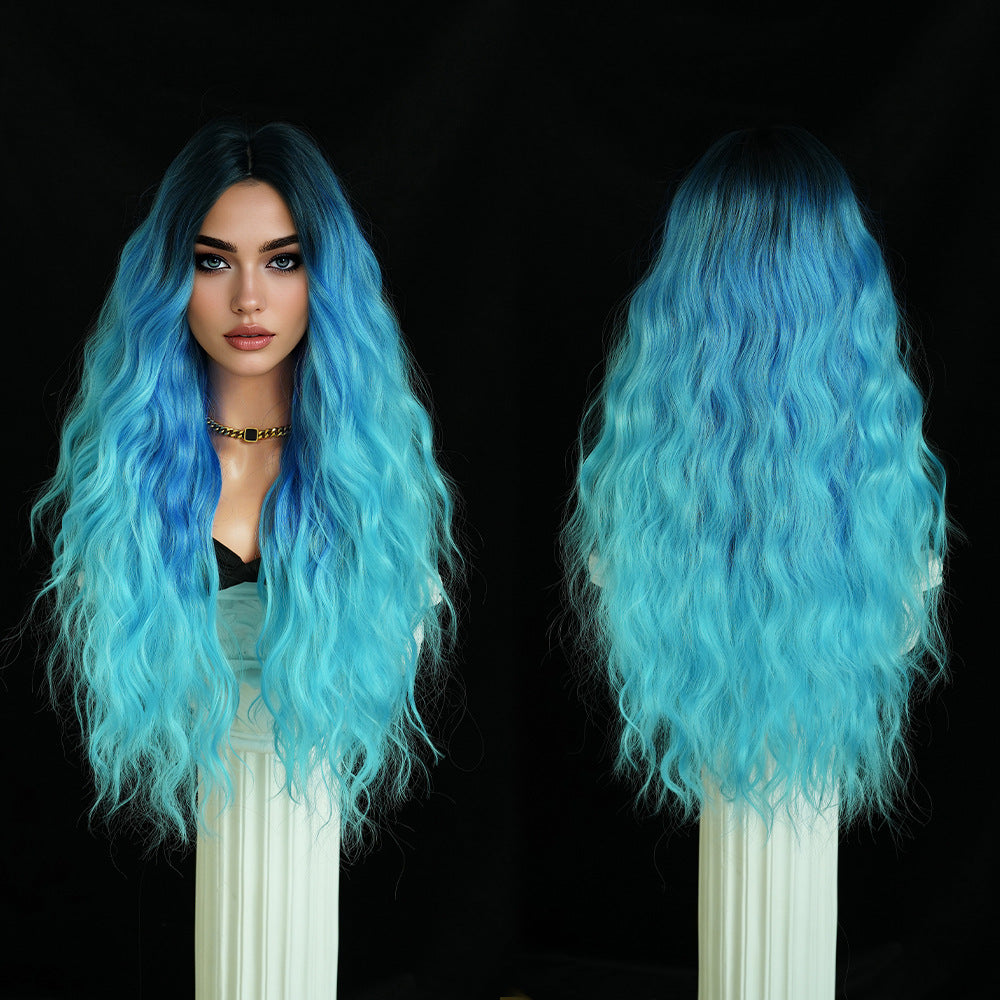 High Quality Sand Golden Small Female Medium Wig Long Curls