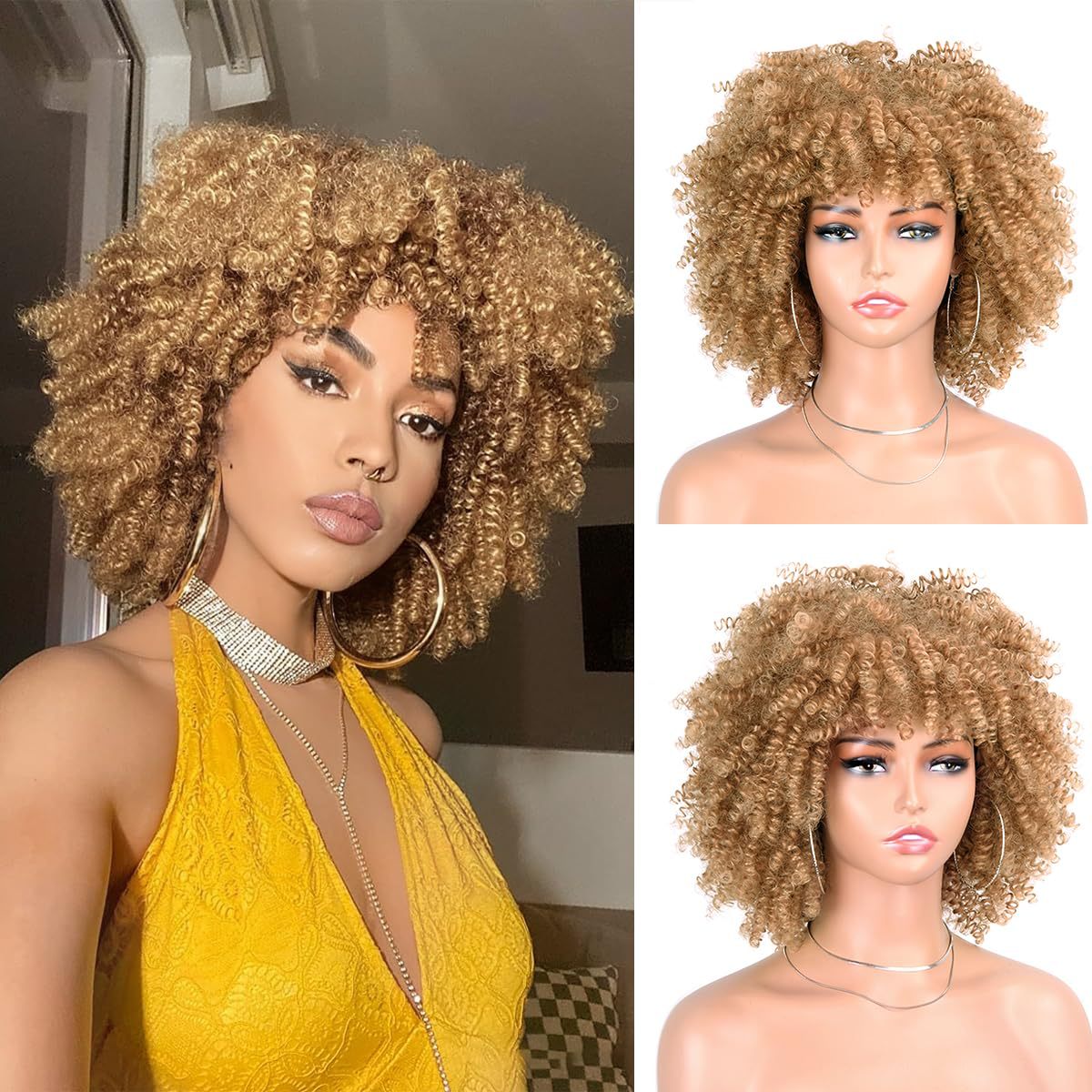 Afro Headgear African Fluffy Small Roll Wig Short Curly Hair