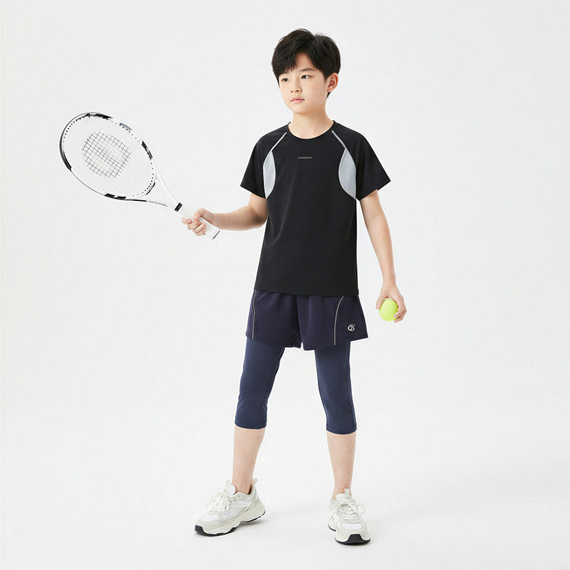 Summer Thin Breathable Class Sports Top Stitching Cool Sense Moisture Children's T-shirt