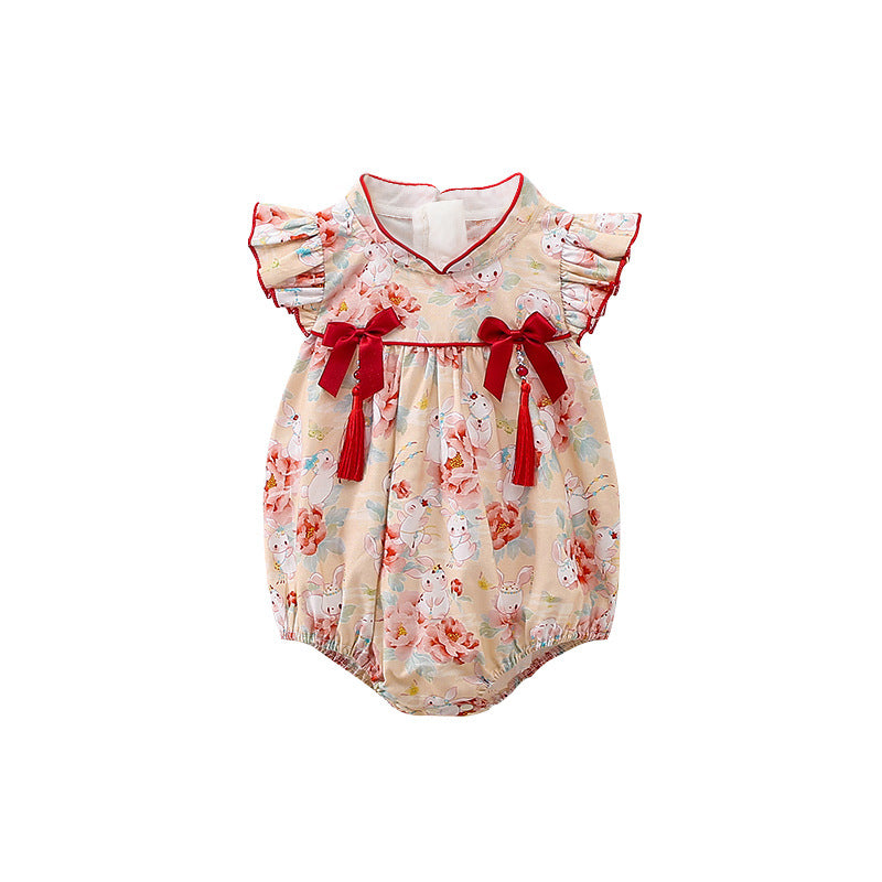 Children's Summer Clothing Jumpsuit Fashionable Floral Born Triangle Jumpsuit, Climbing Suit