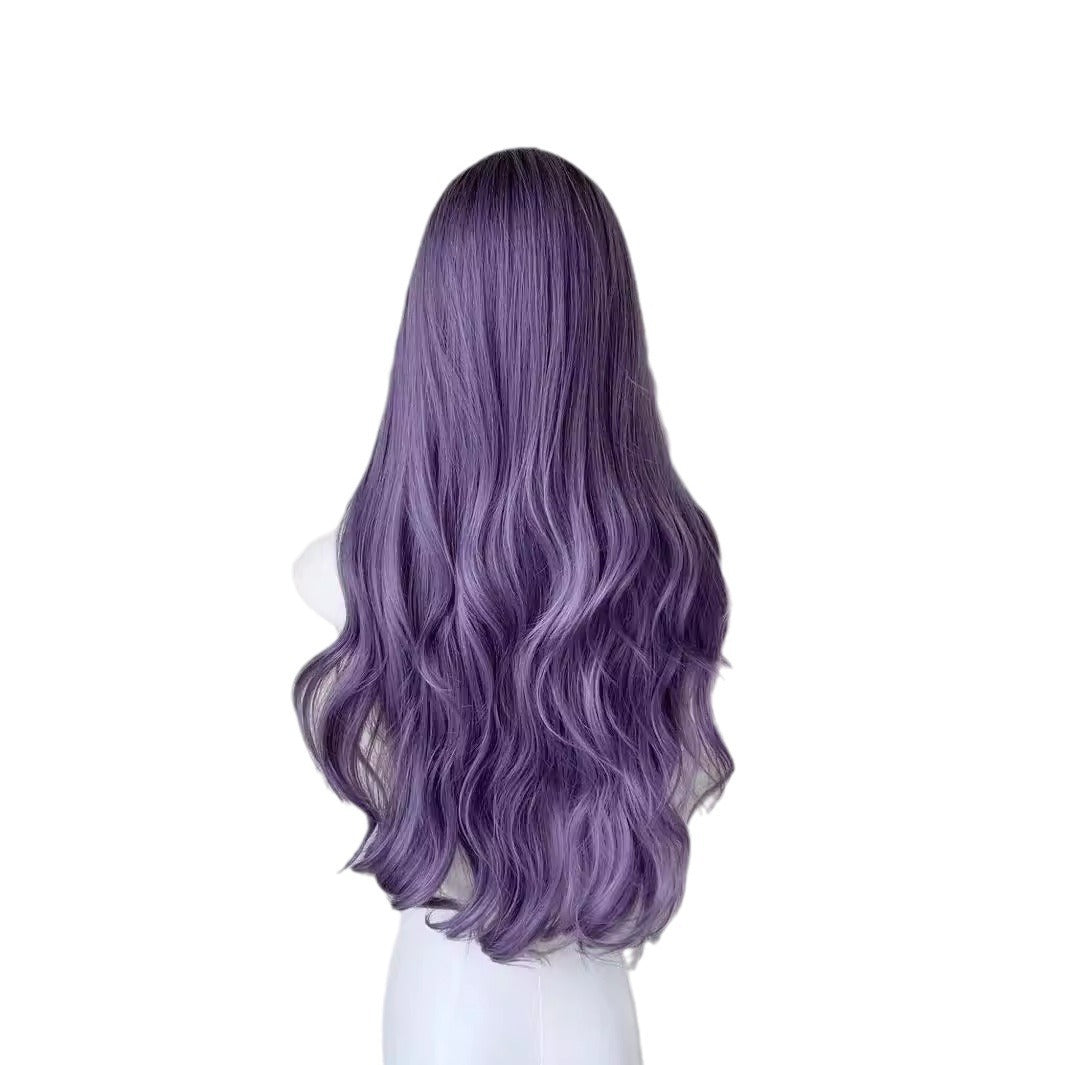 Women's Wisteria Flower Hair Purple Style Full Top Big Wave Wig Long Curls