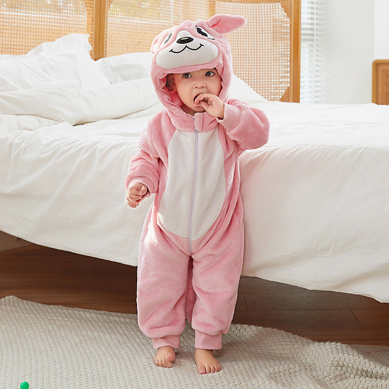 Infant Flannel Animal Jumpsuit Cartoon Hooded Jumpsuit, Climbing Suit
