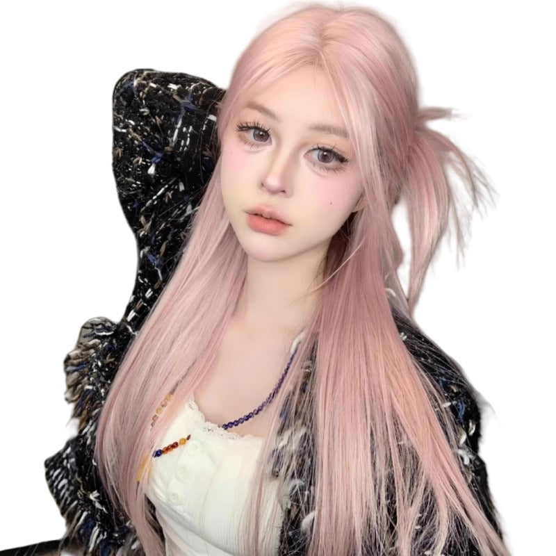 Coney Pink Golden Forehead Lace Hair Female Long Straight Wig