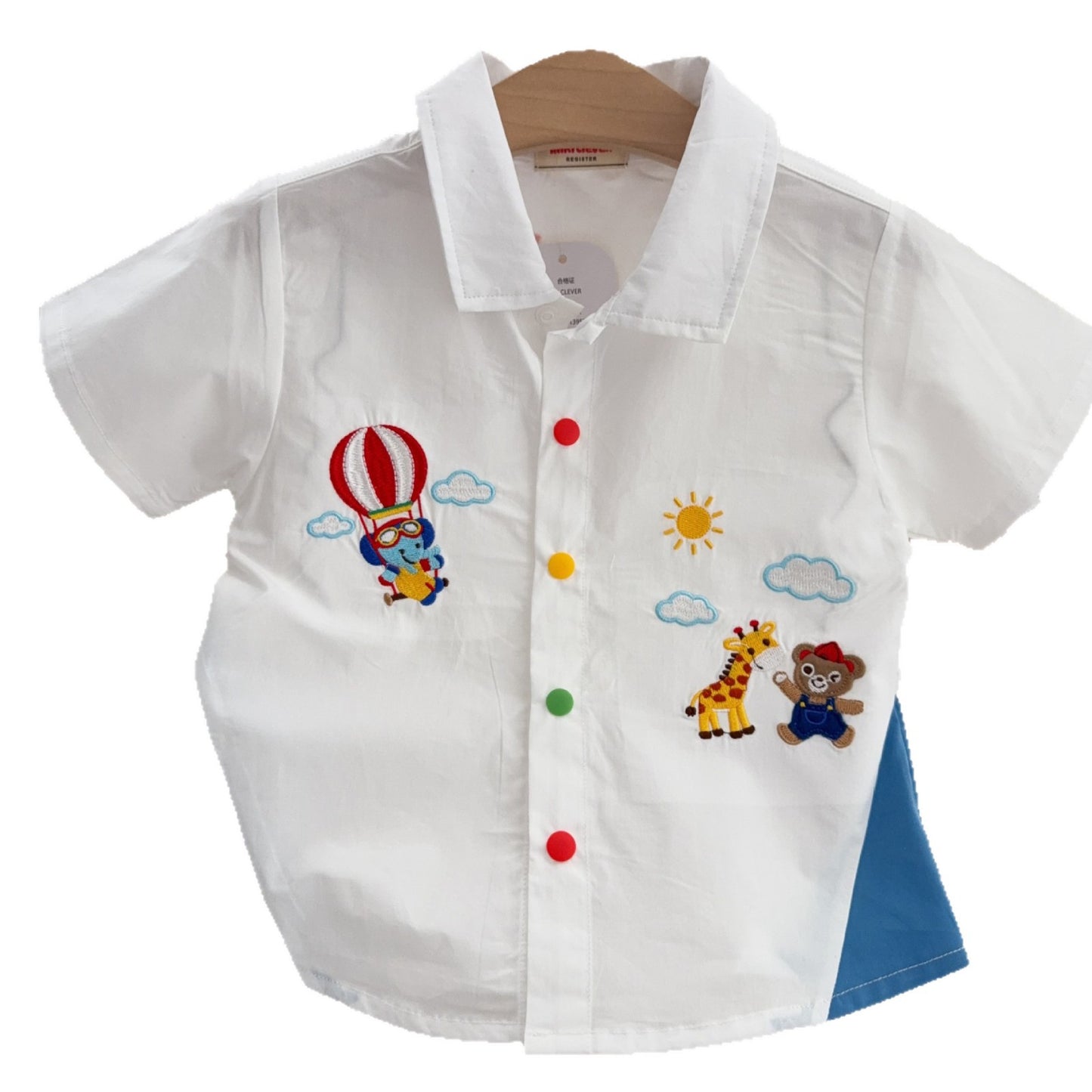 Children's Summer Woven Cotton Boys Lapel Cartoon Children's Shirt