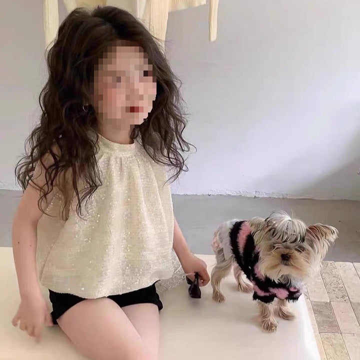 Western Style Sequins Vest Summer Clothes Temperament Classic Strap Top Children's Suit