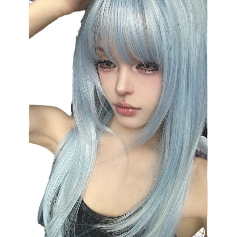 Yuan Angel Ice Blue Female Daily Hair Full Long Straight Wig