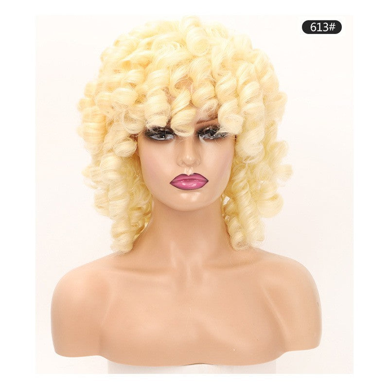 Women's African Small Curly Black Short Hair Fiber Wig Long Curls