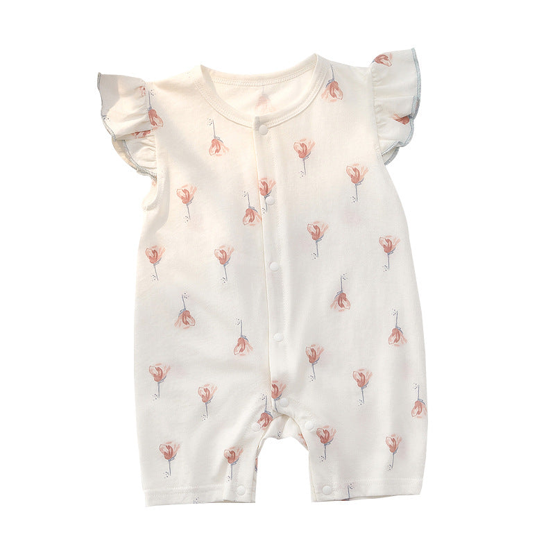 Summer Short Sleeve Thin Pure Cotton Rompers Pajamas Jumpsuit, Climbing Suit